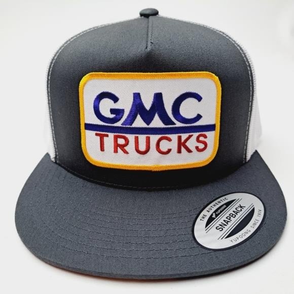 GMC Trucks Embroidered Patch Flat Bill Trucker Snapback Cap Sierra Yukon Retro